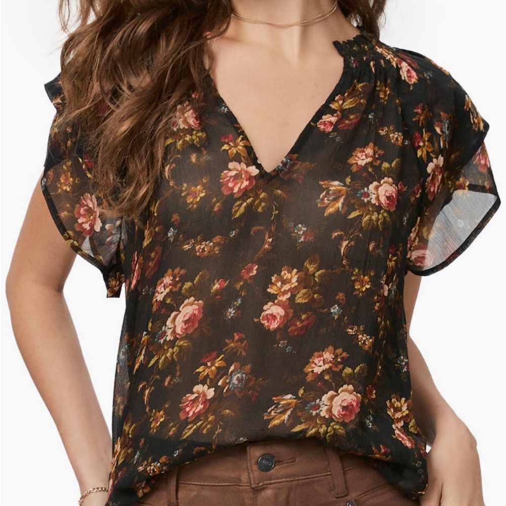 NWT PAIGE Black Floral Women's Short Sleeve Blouse size XS